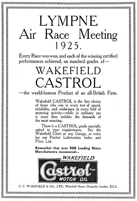 Castrol Oil Wins At The Lympne Air Race Meeting 1925             