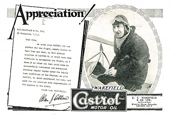 Testimonial For Castrol From Alan Cobham                         