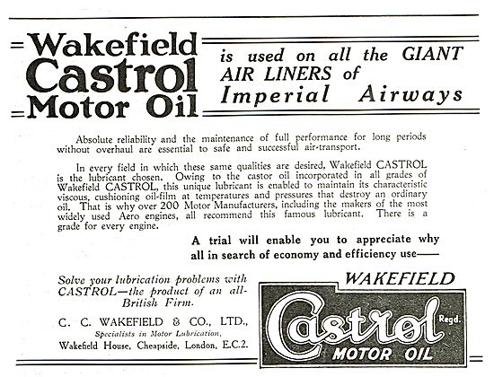 Castrol Oil Used On All  Giant Air Liners Of Imperial Airways    