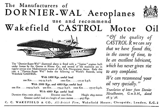 Dornier Recommends Castrol For The Dornier-WAL                   