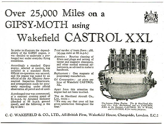 Over 25,000 Miles On A Gipsy-Moth Using Castrol XXL Oil          