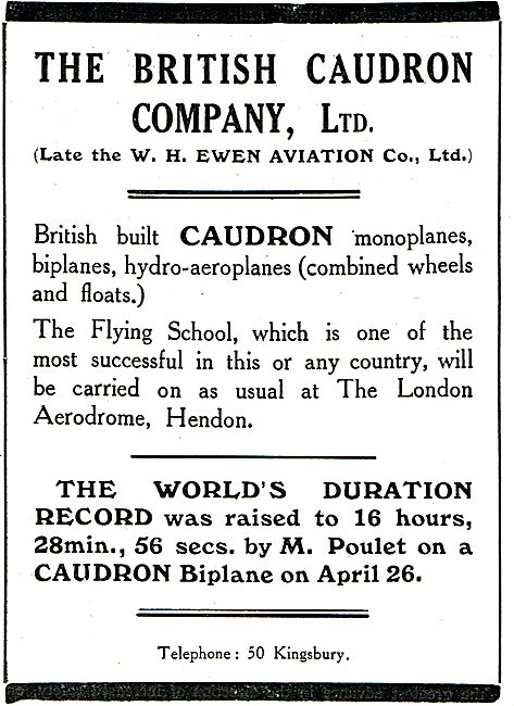 British Caudron  Aeroplanes & Flying Tuition At Hendon           