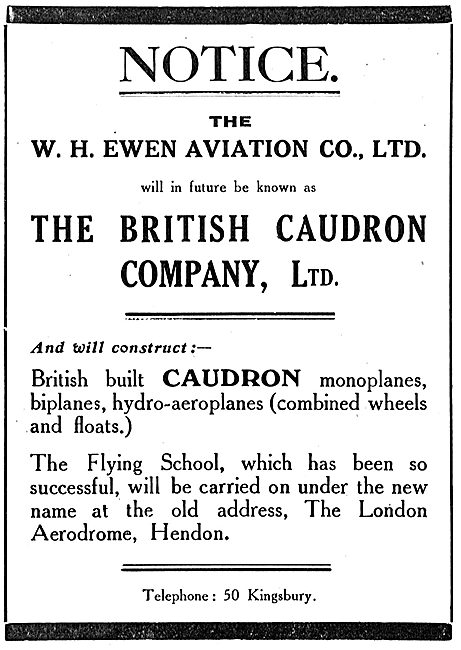 Caudron Biplanes & Monoplanes. Sole UK Agents W.H.Ewen           