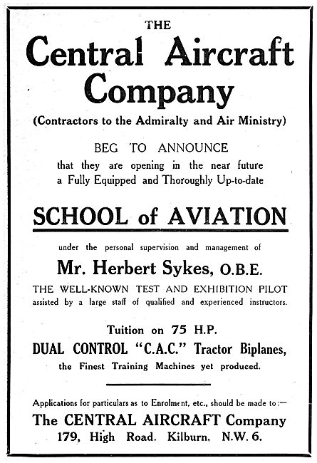 The Central Aircraft Company School Of Aviation Tractor Biplanes 