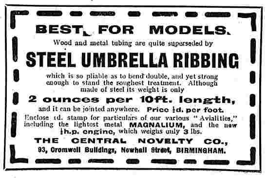 Central Novelty Steel Umbrella Ribbing For Aeroplane Models      