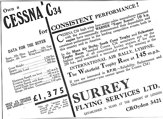 Cessna C34: Surrey Flying Services                               