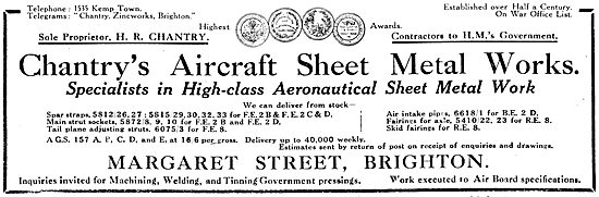 Chantry's Aircraft Sheet Metalwork. Margaret Street Brighton     
