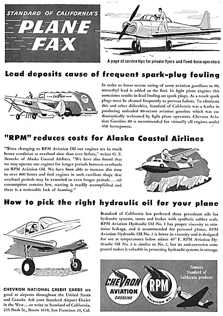 Chevron Aviation Gasoline & RPM Aviation Oil. Plane Fax Series   
