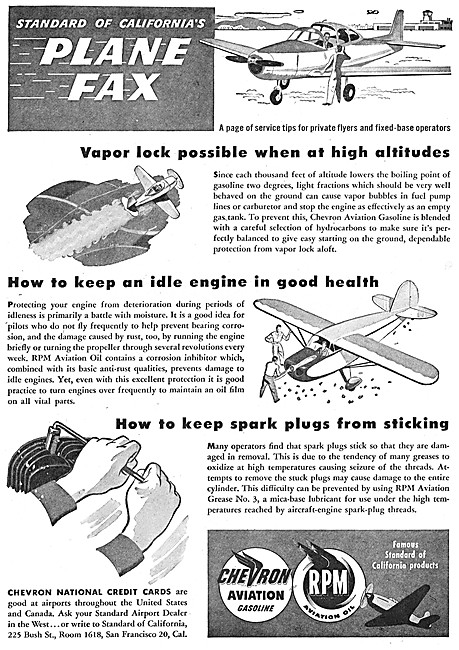 Chevron Aviation Gasoline & RPM Aviation Oil. Plane Fax Series   