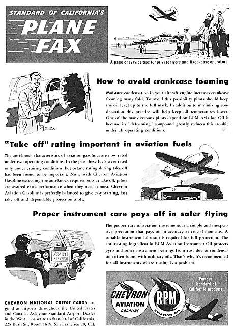 Chevron Aviation Gasoline & RPM Aviation Oil. Plane Fax Series   