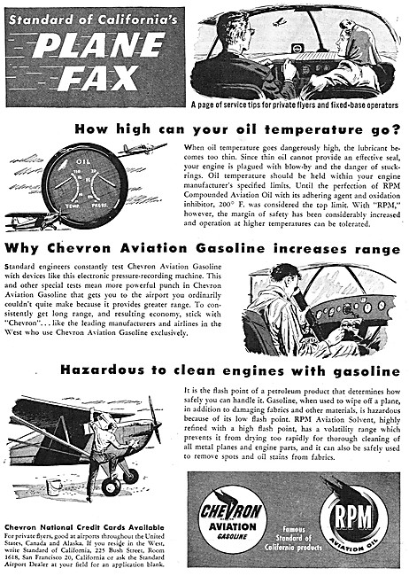 Chevron Aviation Gasoline & RPM Aviation Oil. Plane Fax Series   