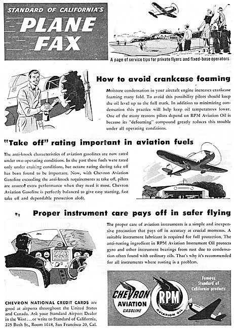 Chevron Aviation Gasoline & RPM Aviation Oil. Plane Fax Series   