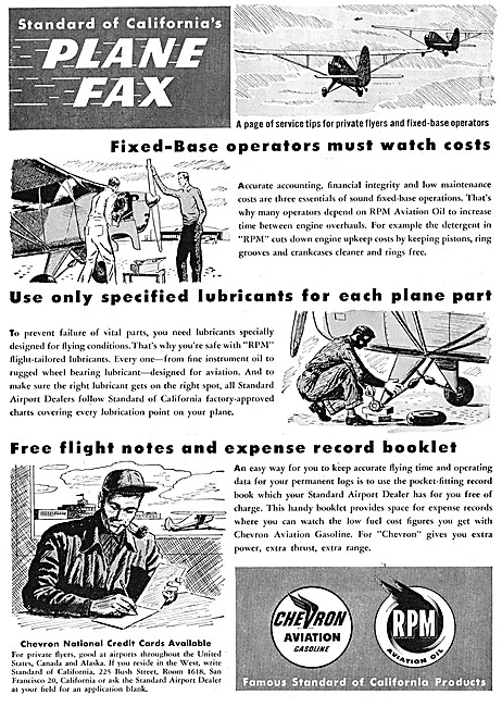 Chevron Aviation Gasoline & RPM Aviation Oil. Plane Fax Series   