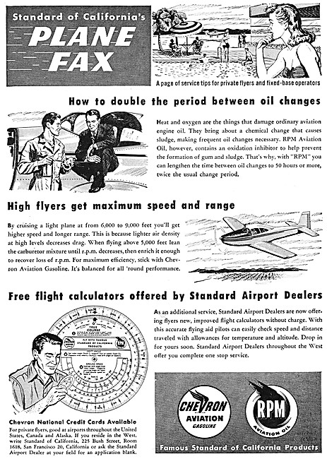 Chevron Aviation Gasoline & RPM Aviation Oil. Plane Fax Series   