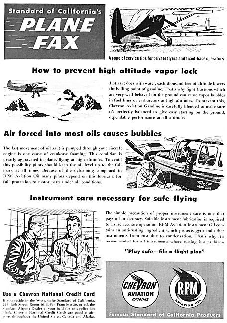 Chevron Aviation Gasoline & RPM Aviation Oil. Plane Fax Series   