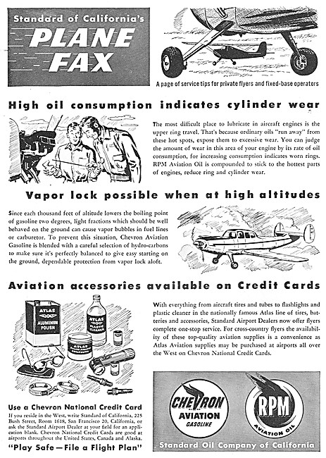 Chevron Aviation Gasoline & RPM Aviation Oil. Plane Fax Series   