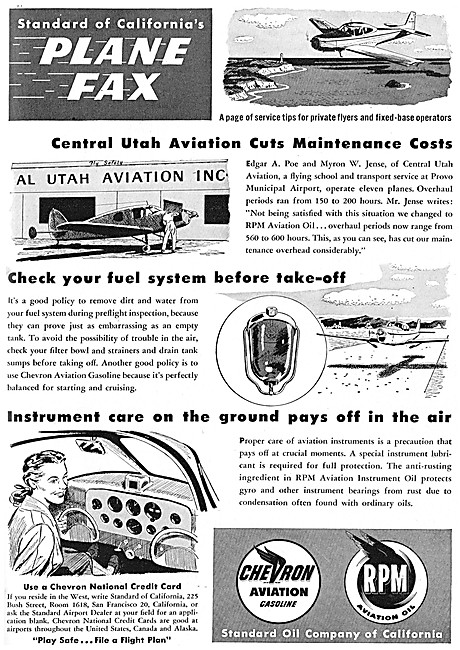 Chevron Aviation Gasoline & RPM Aviation Oil. Plane Fax Series   