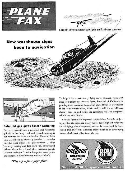 Chevron Aviation Gasoline & RPM Aviation Oil. Plane Fax Series   