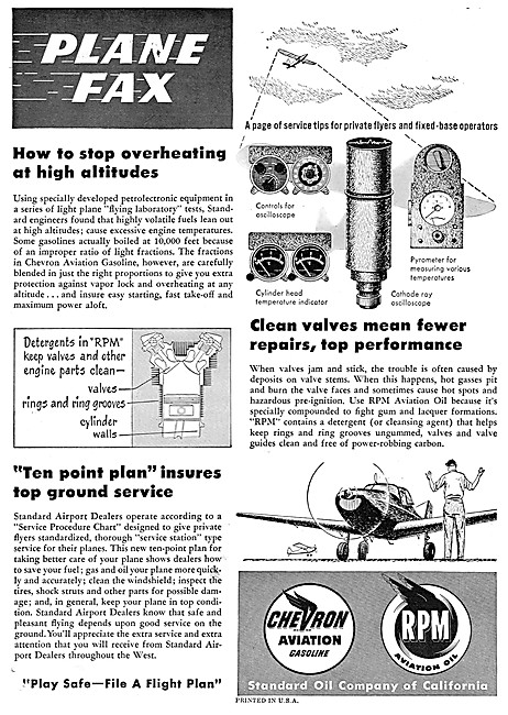 Chevron Aviation Gasoline & RPM Aviation Oil. Plane Fax Series   