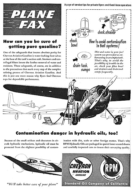 Chevron Aviation Gasoline & RPM Aviation Oil. Plane Fax Series   