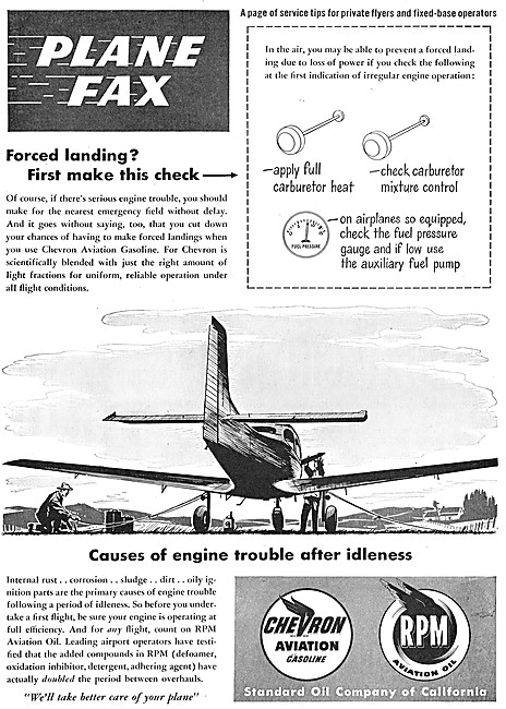 Chevron Aviation Gasoline & RPM Aviation Oil. Plane Fax Series   