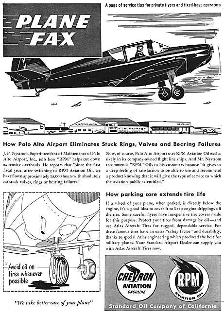 Chevron Aviation Gasoline & RPM Aviation Oil. Plane Fax Series   