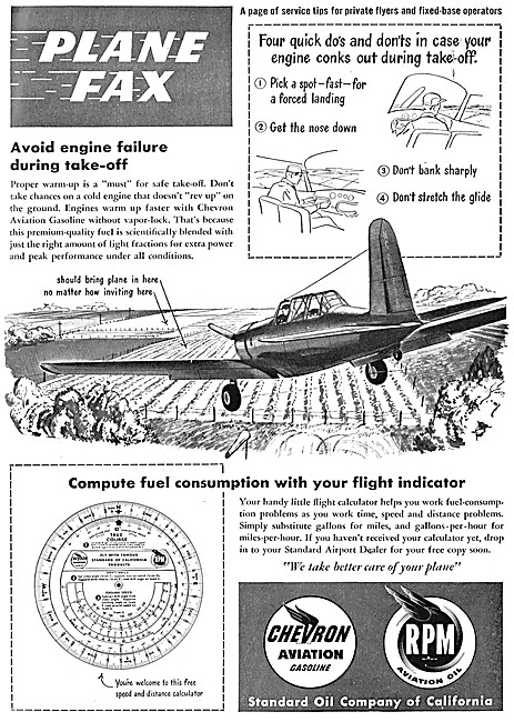 Chevron Aviation Gasoline & RPM Aviation Oil. Plane Fax Series   