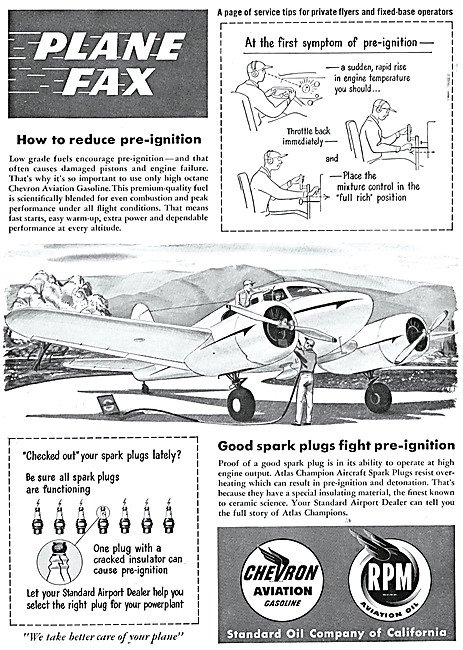 Chevron Aviation Gasoline & RPM Aviation Oil. Plane Fax Series   