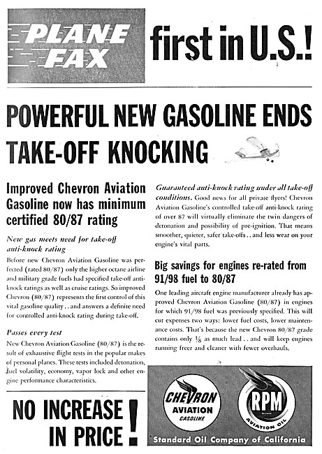 Chevron Aviation Gasoline & RPM Aviation Oil. Plane Fax Series   