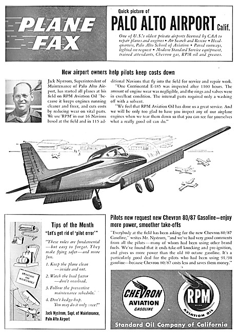 Chevron RPM Aviation Fuels & Lubricants - Plane Fax Palo Alto    