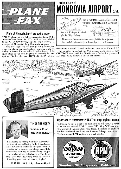 Chevron RPM Aviation Fuels & Oil  - Plane Fax Monrovia Airport   