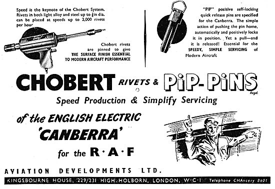 Aviation Developments - Chobert Rivets & PIP Pins For Canberra   