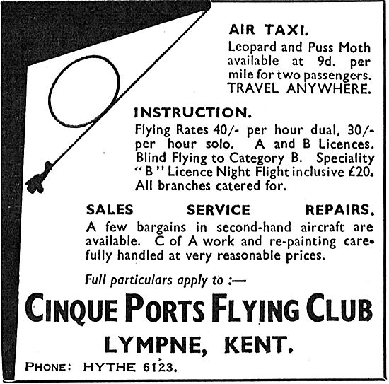 Cinque Ports Flying Club Lympne - Instruction - Air Taxi         