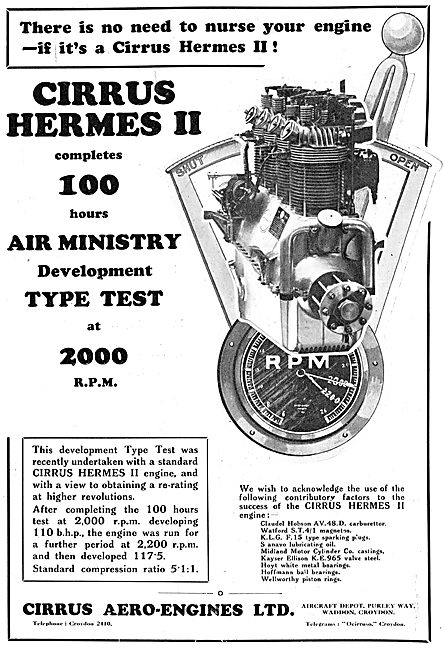 Cirrus Hermes II Aero Engine Passes Air Ministry Tests           