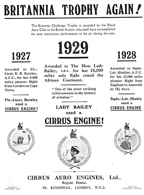 Cirrus Aero Engines - Britannia Trophy Successes 1927/8/9        
