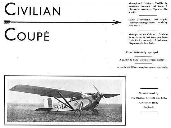 Civilian Coupe Aircraft - Two Seater Monoplane G-AAIL            