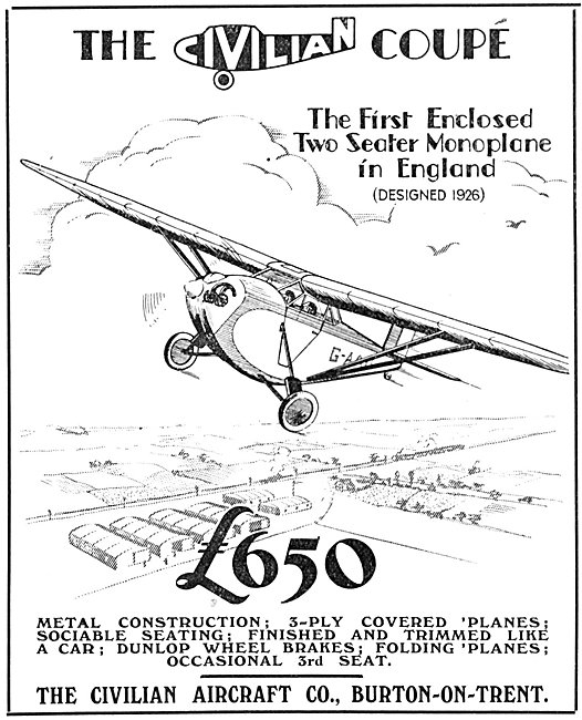 Civilian Aircraft - Civil Coupe Two Seate Monoplane 1930         