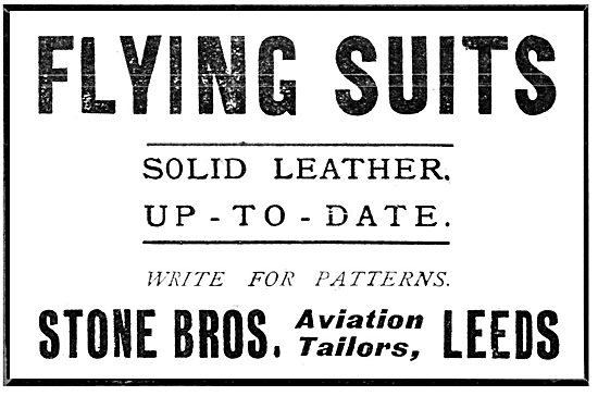 Stone Bros. Aviation Tailors. Leeds Flying Suits 1913            