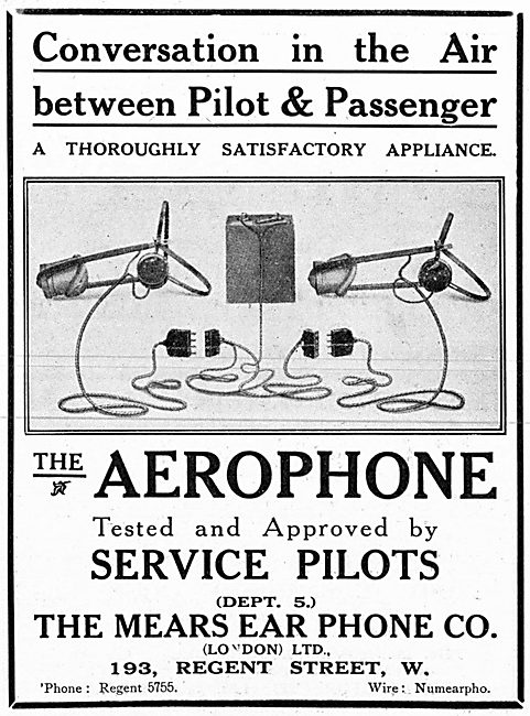 The Mears Ear Phone Company. Aerophone Pilots Intercom  1915     