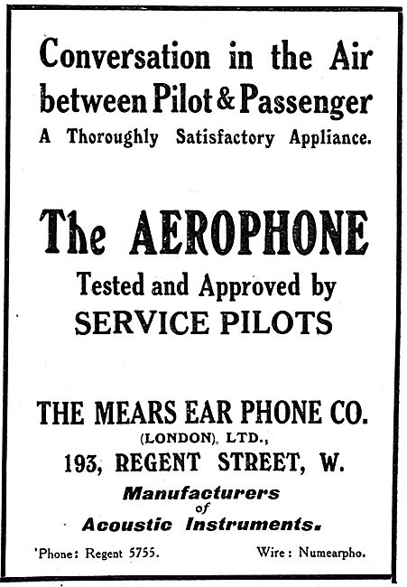 The Mears Ear Phone Co. Aerophone Pilots Intercom                
