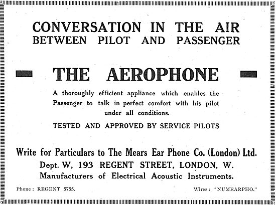 The Mears Ear Phone Co. Aerophone Pilots Intercom                