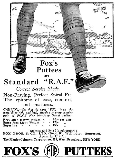 Fox Bros. Fox's RAF Standard Puttees 1925 Advert                 