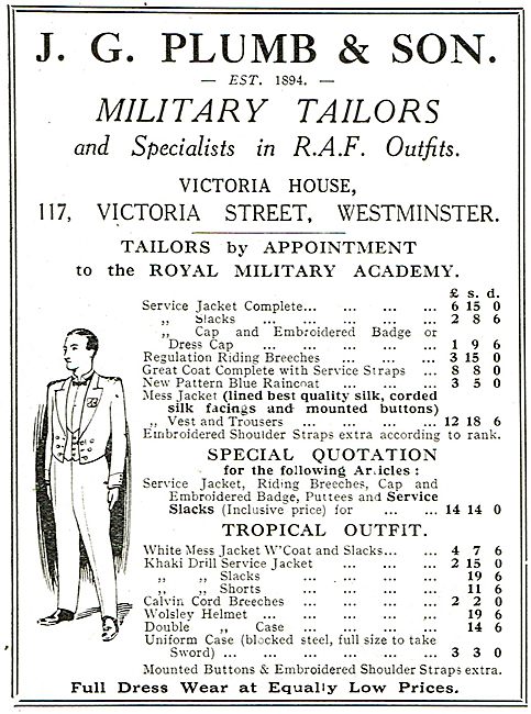 J.G.Plumb Military Tailors & Specialists In RAF Outfits          