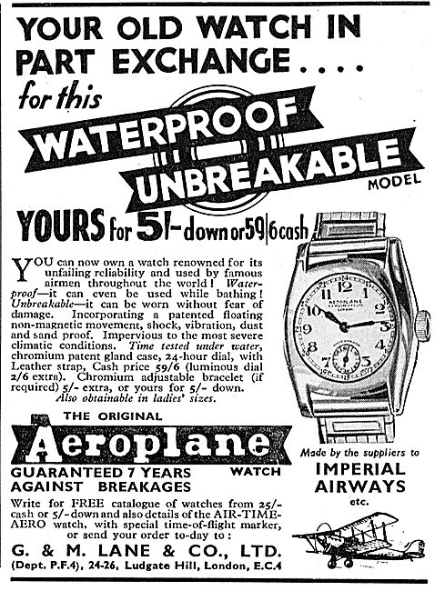 G & M Lane Unbreakable Original Aeroplane Watches                