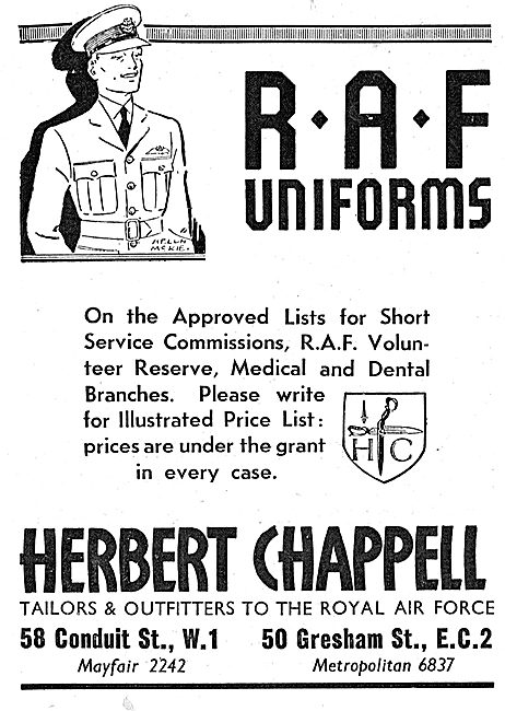 Herbert Chappell RAF Uniforms: On Approved For Short Service Offs