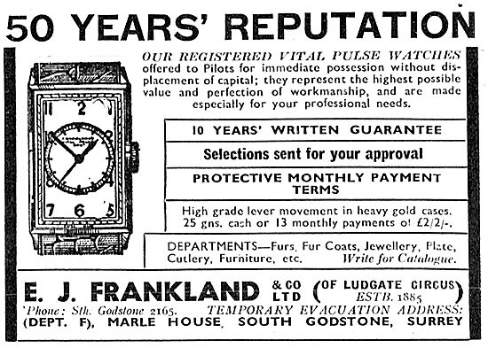 E.J.Frankland Vital Pulse Watches. 1942 Advert                   