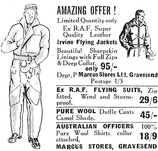 Marcus Stores. Gravesend. War Surplus Flying Clothing 1949       