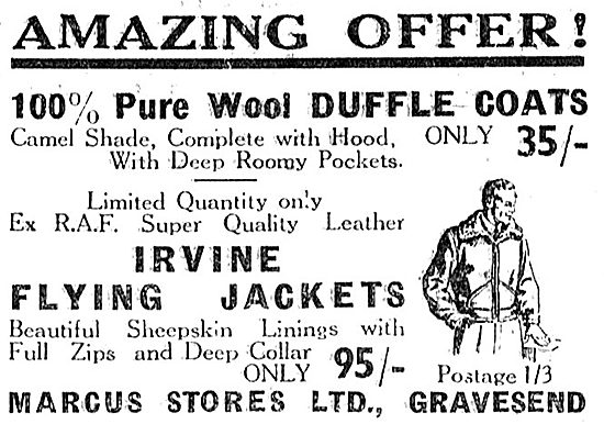 Marcus Stores. Gravesend. War Surplus Flying Clothing 1949       