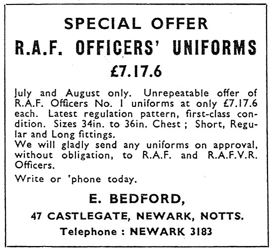 E.Bedford RAF Outfitters. Castlegate, Newark, Notts.             