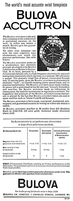 Bulova Accutron Watch Advert 1965                                